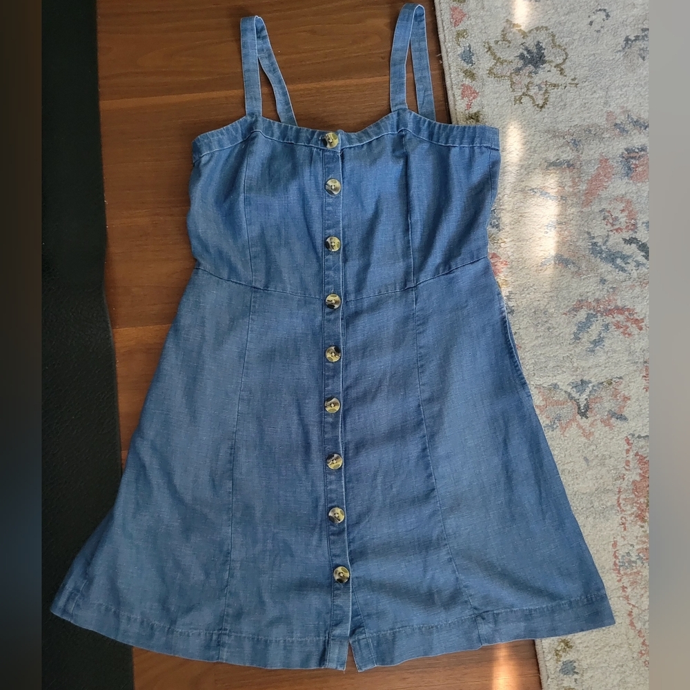 LOFT Petite Denim Button-Front Dress